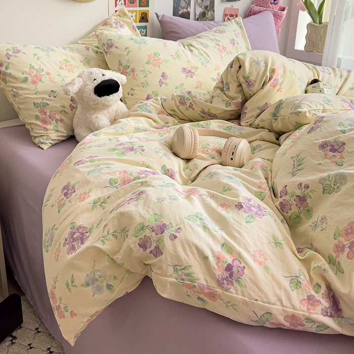 91家纺网 家纺一手货源 找家纺 韩巢家纺 2025新款水洗棉印花被套床单四件套学生宿舍床上三件套 -提供卖家秀 流心奶糕