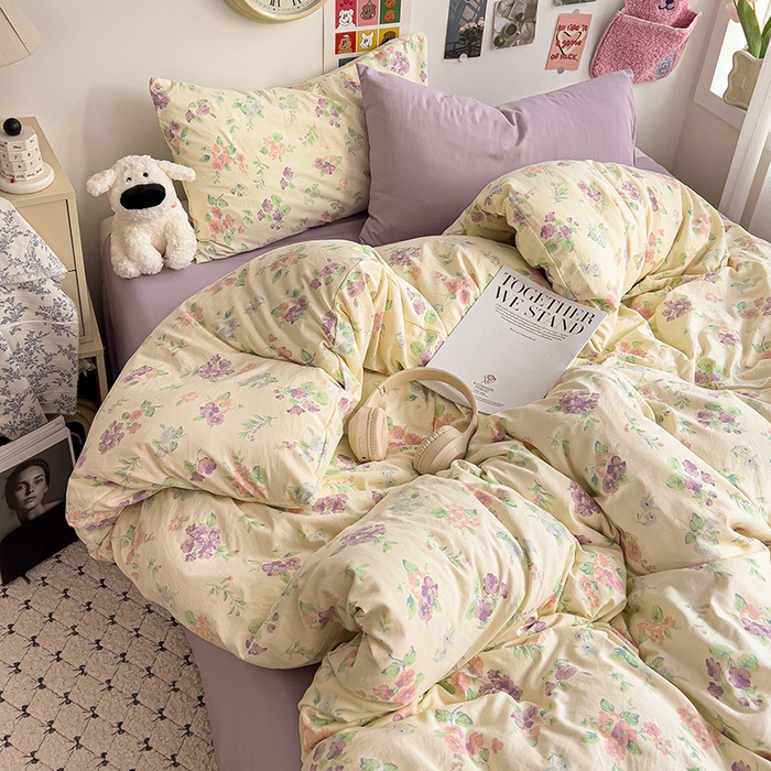 91家纺网 家纺一手货源 找家纺 韩巢家纺 2025新款水洗棉印花被套床单四件套学生宿舍床上三件套 -提供卖家秀 流心奶糕