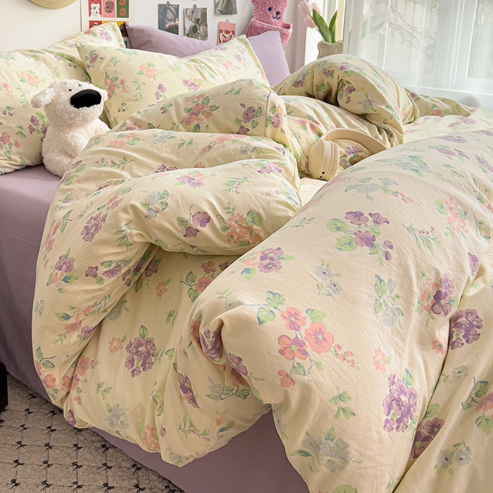 91家纺网 家纺一手货源 找家纺 韩巢家纺 2025新款水洗棉印花被套床单四件套学生宿舍床上三件套 -提供卖家秀 流心奶糕