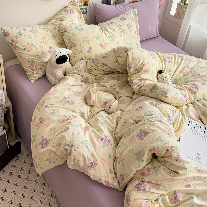 91家纺网 家纺一手货源 找家纺 韩巢家纺 2025新款水洗棉印花被套床单四件套学生宿舍床上三件套 -提供卖家秀 流心奶糕