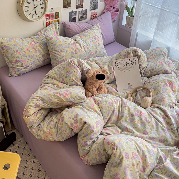 韩巢家纺 2025新款水洗棉印花被套床单四件套学生宿舍床上三件套 -提供卖家秀 兔漫画报