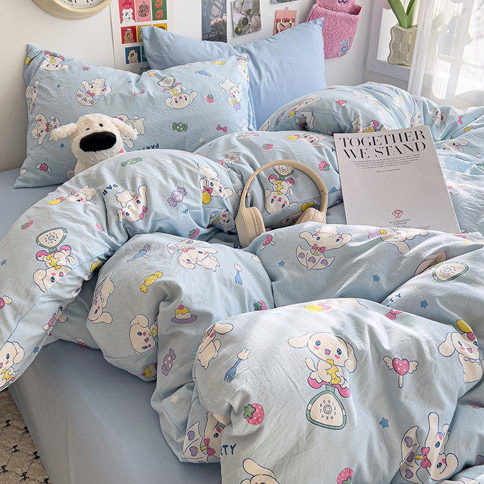 91家纺网 家纺一手货源 找家纺 韩巢家纺 2025新款水洗棉印花被套床单四件套学生宿舍床上三件套 -提供卖家秀 糖果小白