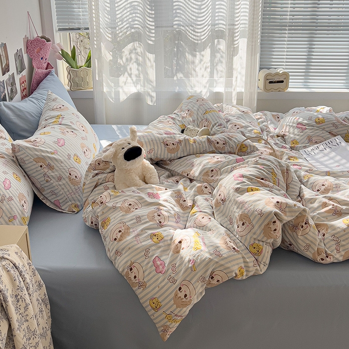 91家纺网 家纺一手货源 找家纺 韩巢家纺 2025新款水洗棉印花被套床单四件套学生宿舍床上三件套 -提供卖家秀 糖小佳