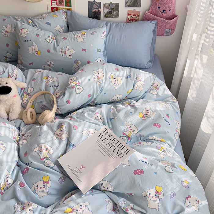 91家纺网 家纺一手货源 找家纺 韩巢家纺 2025新款水洗棉印花被套床单四件套学生宿舍床上三件套 -提供卖家秀 糖果小白