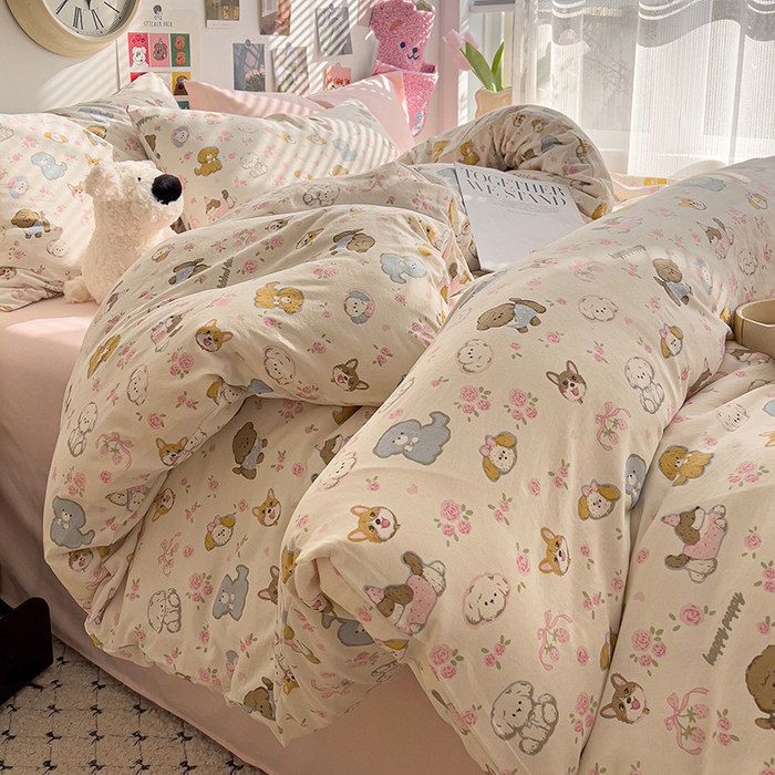 91家纺网 家纺一手货源 找家纺 韩巢家纺 2025新款水洗棉印花被套床单四件套学生宿舍床上三件套 -提供卖家秀 灰蒙小狗