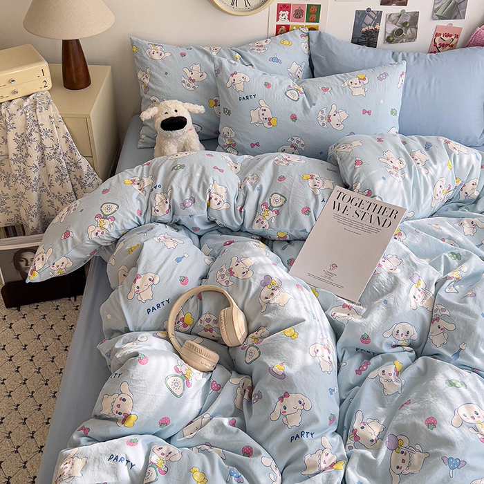 91家纺网 家纺一手货源 找家纺 韩巢家纺 2025新款水洗棉印花被套床单四件套学生宿舍床上三件套 -提供卖家秀 糖果小白