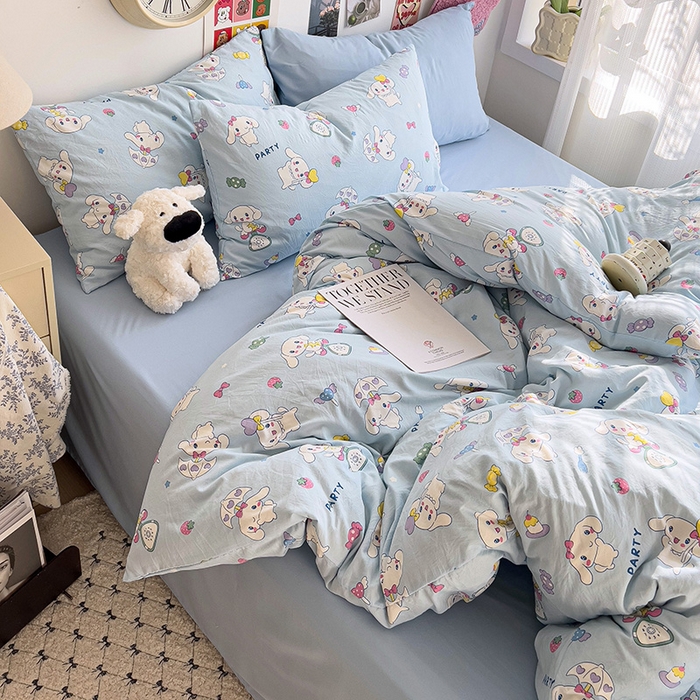 91家纺网 家纺一手货源 找家纺 韩巢家纺 2025新款水洗棉印花被套床单四件套学生宿舍床上三件套 -提供卖家秀 糖果小白