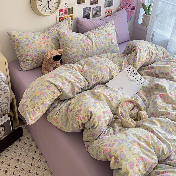 91家纺网 家纺一手货源 找家纺 韩巢家纺 2025新款水洗棉印花被套床单四件套学生宿舍床上三件套 -提供卖家秀 兔漫画报