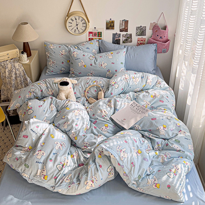 91家纺网 家纺一手货源 找家纺 韩巢家纺 2025新款水洗棉印花被套床单四件套学生宿舍床上三件套 -提供卖家秀 糖果小白