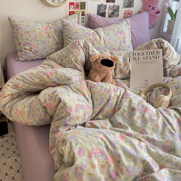 91家纺网 家纺一手货源 找家纺 韩巢家纺 2025新款水洗棉印花被套床单四件套学生宿舍床上三件套 -提供卖家秀 兔漫画报