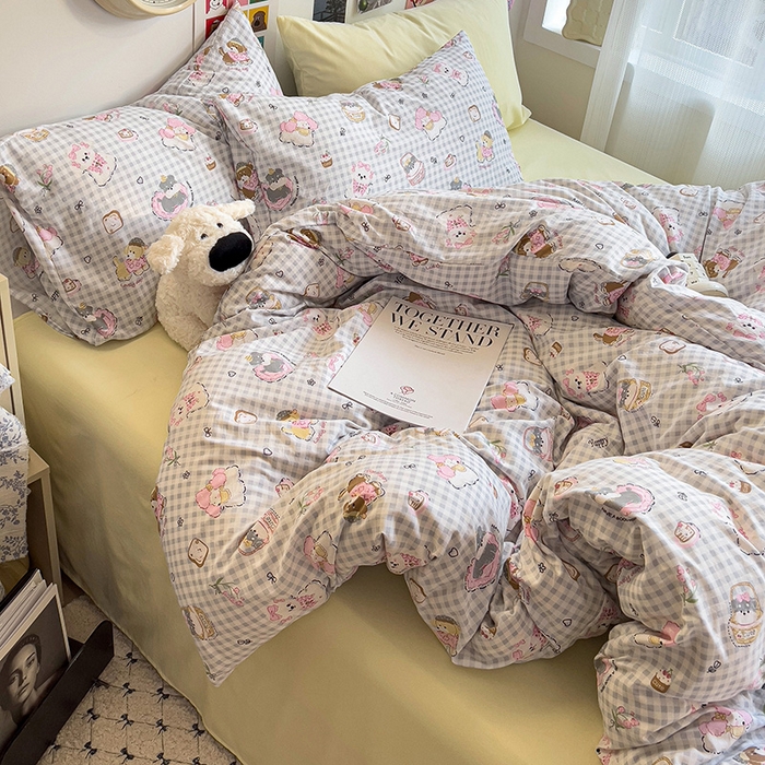 91家纺网 家纺一手货源 找家纺 韩巢家纺 2025新款水洗棉印花被套床单四件套学生宿舍床上三件套 -提供卖家秀 狗狗可丽饼