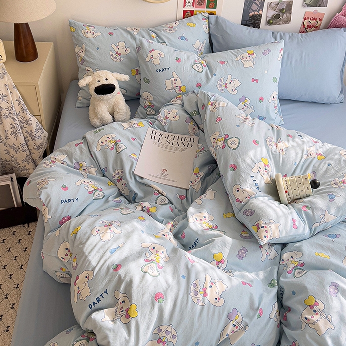 91家纺网 家纺一手货源 找家纺 韩巢家纺 2025新款水洗棉印花被套床单四件套学生宿舍床上三件套 -提供卖家秀 糖果小白