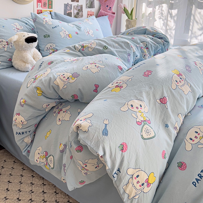 91家纺网 家纺一手货源 找家纺 韩巢家纺 2025新款水洗棉印花被套床单四件套学生宿舍床上三件套 -提供卖家秀 糖果小白