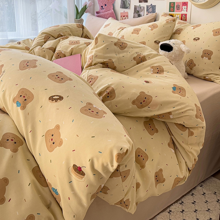 91家纺网 家纺一手货源 找家纺 （总）韩巢家纺 2025新款水洗棉印花被套床单四件套学生宿舍床上三件套 -提供卖家秀