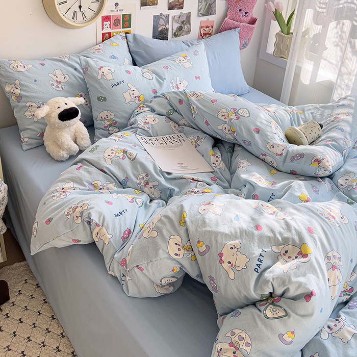 91家纺网 家纺一手货源 找家纺 韩巢家纺 2025新款水洗棉印花被套床单四件套学生宿舍床上三件套 -提供卖家秀 糖果小白