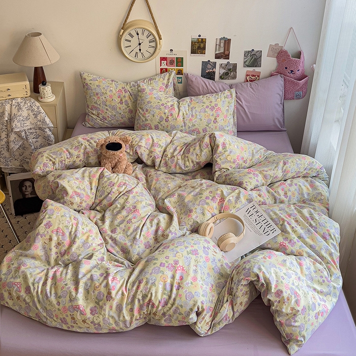 91家纺网 家纺一手货源 找家纺 韩巢家纺 2025新款水洗棉印花被套床单四件套学生宿舍床上三件套 -提供卖家秀 兔漫画报