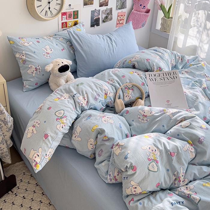 91家纺网 家纺一手货源 找家纺 韩巢家纺 2025新款水洗棉印花被套床单四件套学生宿舍床上三件套 -提供卖家秀 糖果小白