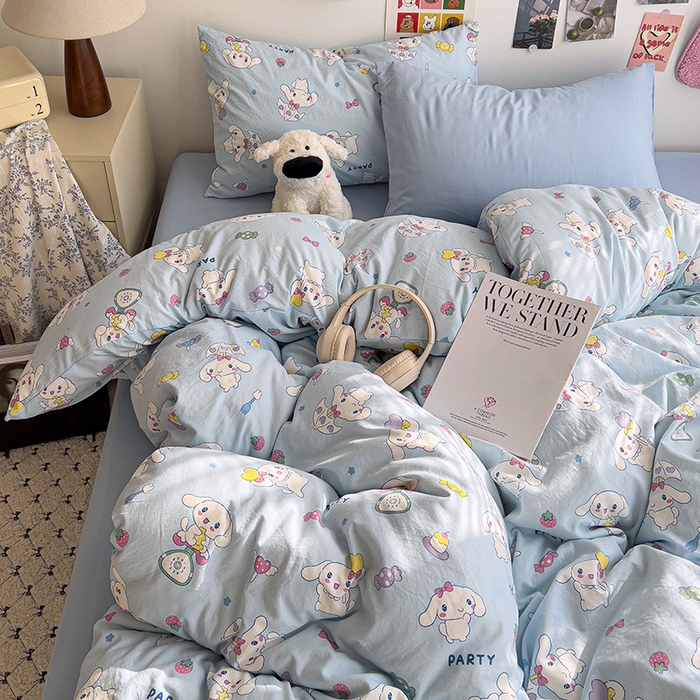 91家纺网 家纺一手货源 找家纺 韩巢家纺 2025新款水洗棉印花被套床单四件套学生宿舍床上三件套 -提供卖家秀 糖果小白