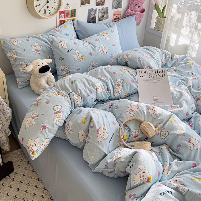 91家纺网 家纺一手货源 找家纺 韩巢家纺 2025新款水洗棉印花被套床单四件套学生宿舍床上三件套 -提供卖家秀 糖果小白