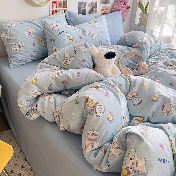 91家纺网 家纺一手货源 找家纺 韩巢家纺 2025新款水洗棉印花被套床单四件套学生宿舍床上三件套 -提供卖家秀 糖果小白