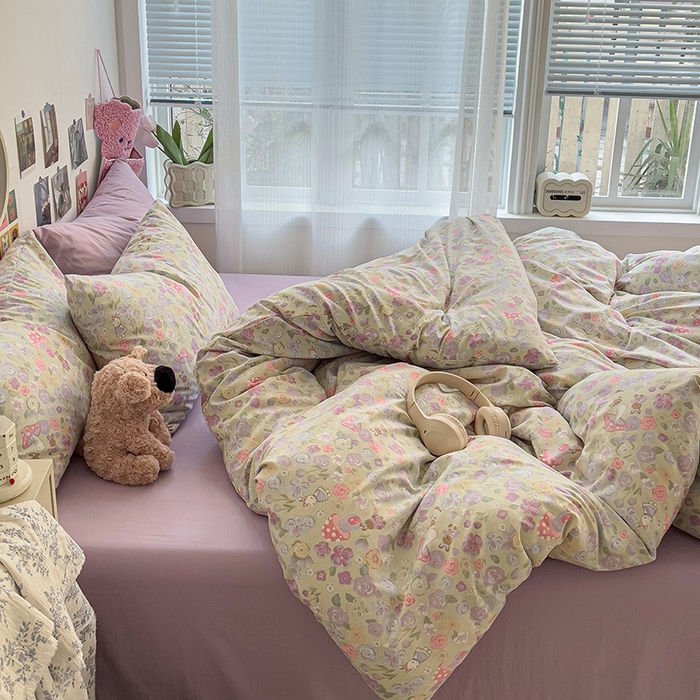 91家纺网 家纺一手货源 找家纺 韩巢家纺 2025新款水洗棉印花被套床单四件套学生宿舍床上三件套 -提供卖家秀 兔漫画报