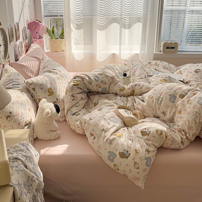 91家纺网 家纺一手货源 找家纺 韩巢家纺 2025新款水洗棉印花被套床单四件套学生宿舍床上三件套 -提供卖家秀 灰蒙小狗