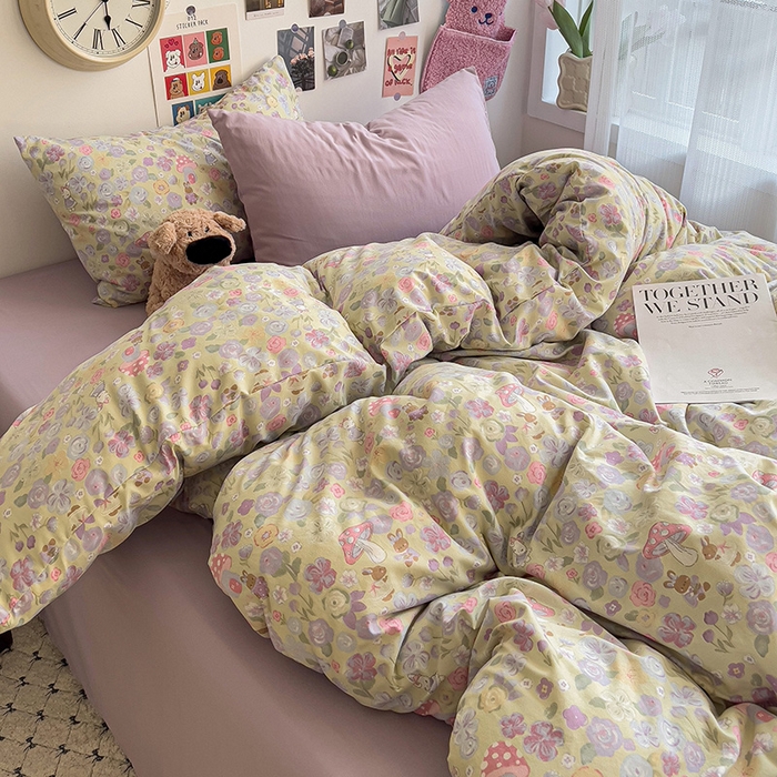 91家纺网 家纺一手货源 找家纺 韩巢家纺 2025新款水洗棉印花被套床单四件套学生宿舍床上三件套 -提供卖家秀 兔漫画报