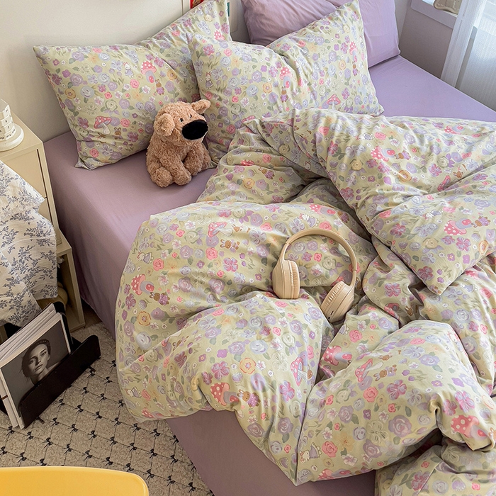 91家纺网 家纺一手货源 找家纺 韩巢家纺 2025新款水洗棉印花被套床单四件套学生宿舍床上三件套 -提供卖家秀 兔漫画报