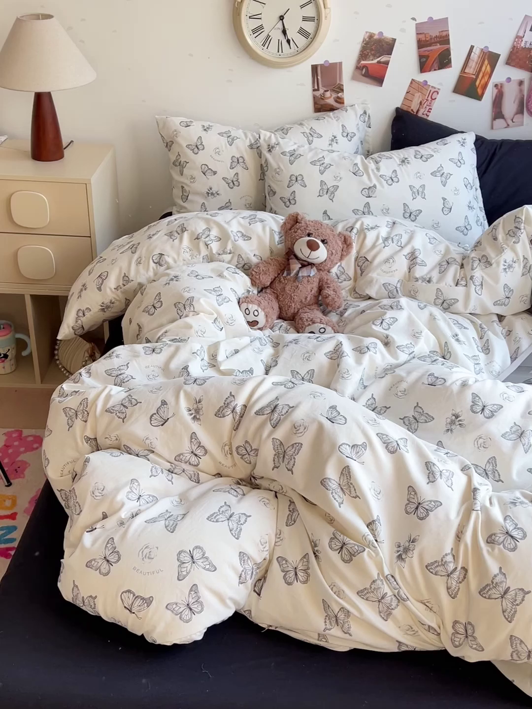 91家纺网 家纺一手货源 找家纺 韩巢家纺 2025新款水洗棉印花被套床单四件套学生宿舍床上三件套 -提供卖家秀 梦幻蝴蝶