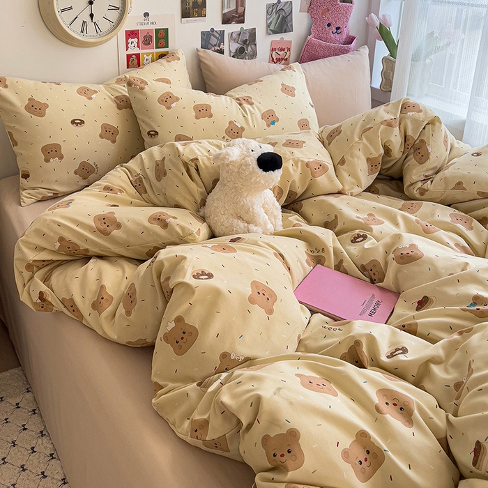 91家纺网 家纺一手货源 找家纺 韩巢家纺 2025新款水洗棉印花被套床单四件套学生宿舍床上三件套 -提供卖家秀 奥利奥小熊