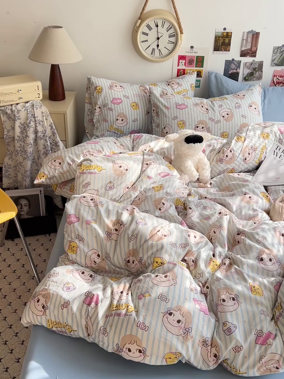 91家纺网 家纺一手货源 找家纺 韩巢家纺 2025新款水洗棉印花被套床单四件套学生宿舍床上三件套 -提供卖家秀 糖小佳