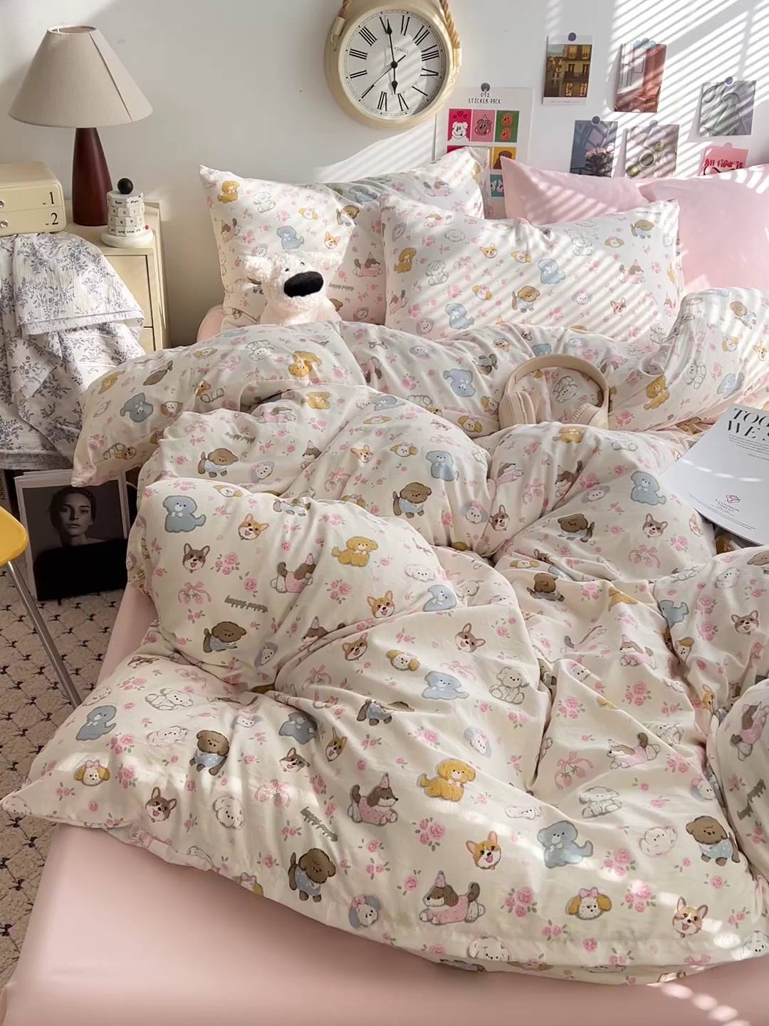 91家纺网 家纺一手货源 找家纺 韩巢家纺 2025新款水洗棉印花被套床单四件套学生宿舍床上三件套 -提供卖家秀 灰蒙小狗