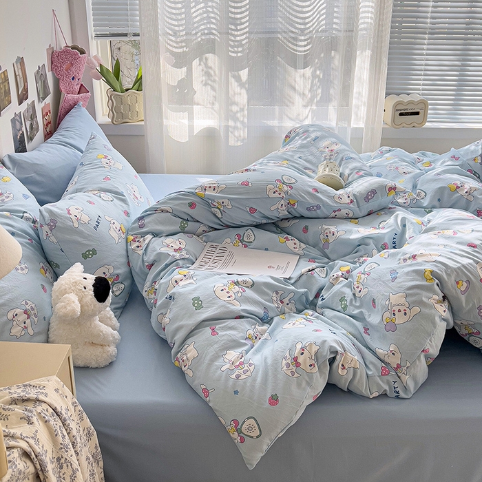 91家纺网 家纺一手货源 找家纺 韩巢家纺 2025新款水洗棉印花被套床单四件套学生宿舍床上三件套 -提供卖家秀 糖果小白