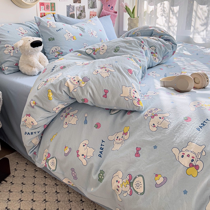 91家纺网 家纺一手货源 找家纺 韩巢家纺 2025新款水洗棉印花被套床单四件套学生宿舍床上三件套 -提供卖家秀 糖果小白