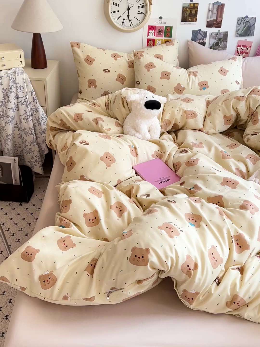 91家纺网 家纺一手货源 找家纺 韩巢家纺 2025新款水洗棉印花被套床单四件套学生宿舍床上三件套 -提供卖家秀 奥利奥小熊