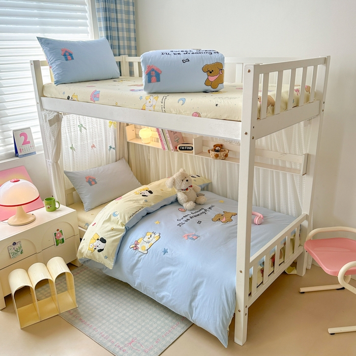 91家纺网 家纺一手货源 找家纺 （总）如意朵 2025新款全棉小清新绣花学生季三四件套