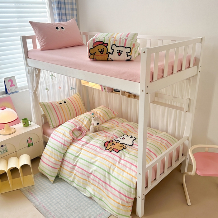 91家纺网 家纺一手货源 找家纺 （总）如意朵 2025新款全棉小清新绣花学生季三四件套