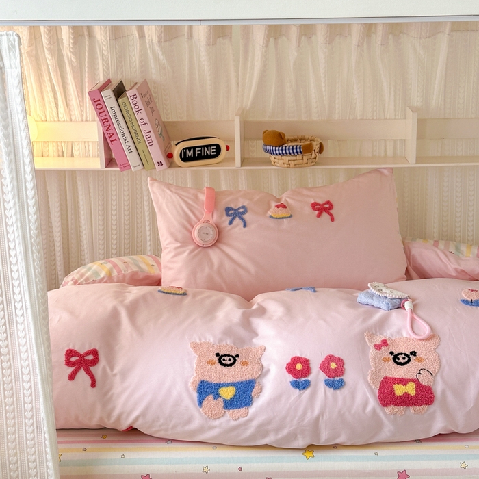 91家纺网 家纺一手货源 找家纺 （总）如意朵 2025新款全棉小清新绣花学生季三四件套