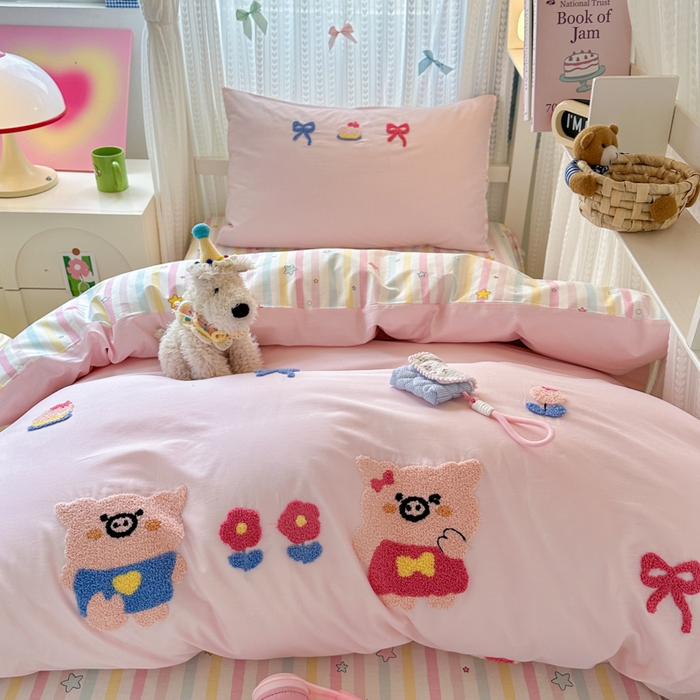 91家纺网 家纺一手货源 找家纺 （总）如意朵 2025新款全棉小清新绣花学生季三四件套