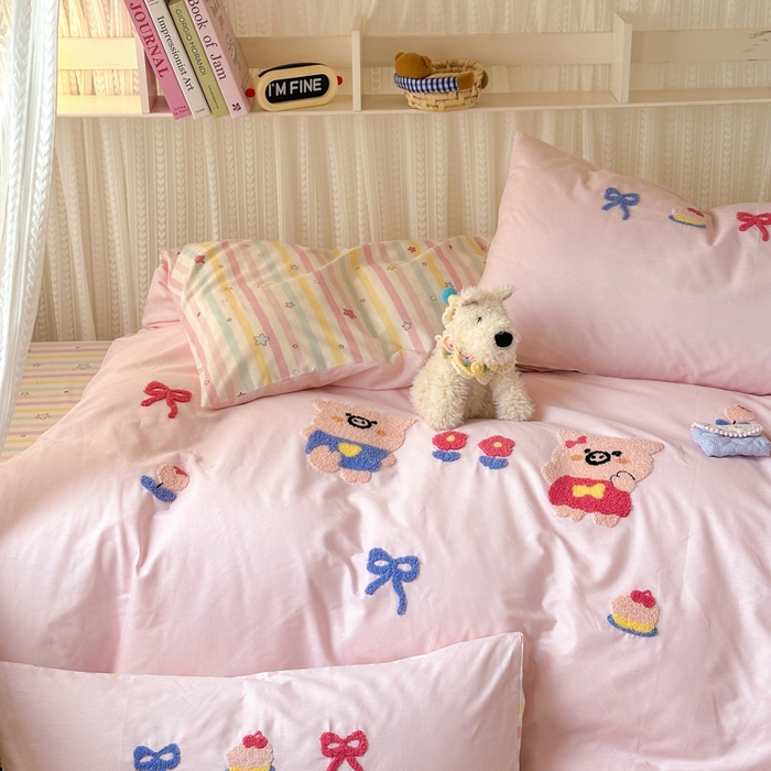 91家纺网 家纺一手货源 找家纺 （总）如意朵 2025新款全棉小清新绣花学生季三四件套