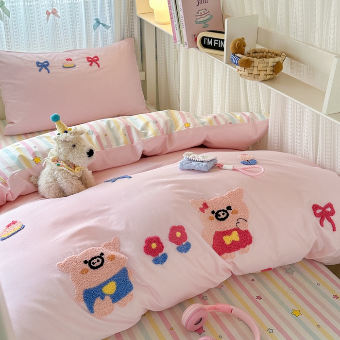 91家纺网 家纺一手货源 找家纺 （总）如意朵 2025新款全棉小清新绣花学生季三四件套