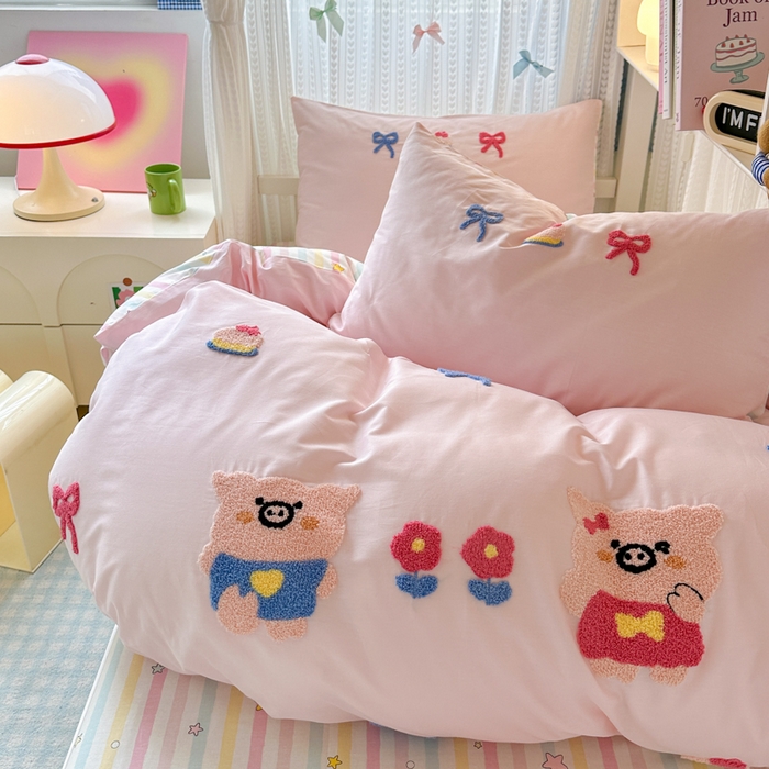 91家纺网 家纺一手货源 找家纺 （总）如意朵 2025新款全棉小清新绣花学生季三四件套