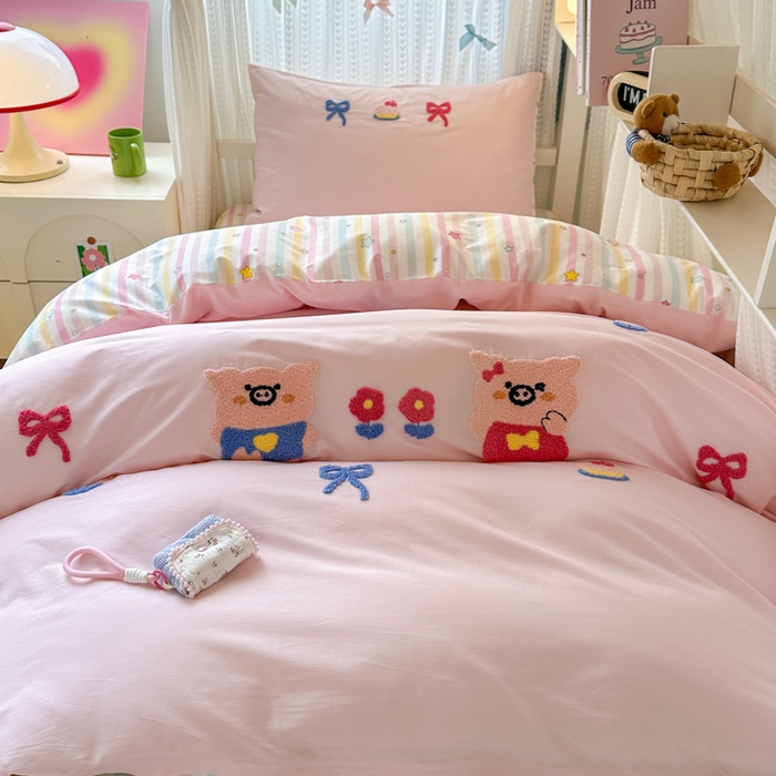 91家纺网 家纺一手货源 找家纺 （总）如意朵 2025新款全棉小清新绣花学生季三四件套