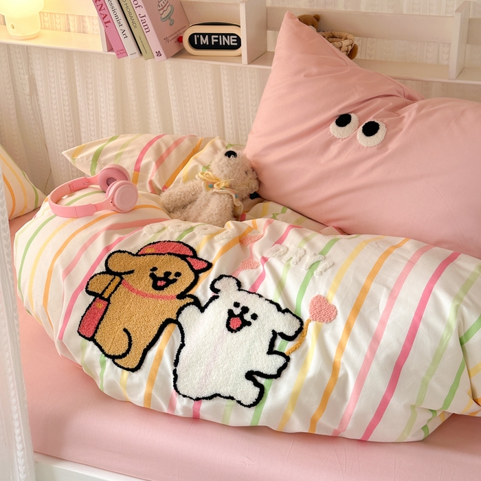 91家纺网 家纺一手货源 找家纺 如意朵 2025新款全棉小清新绣花学生季三四件套 一起嗨