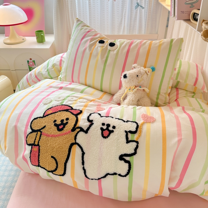 91家纺网 家纺一手货源 找家纺 如意朵 2025新款全棉小清新绣花学生季三四件套 一起嗨