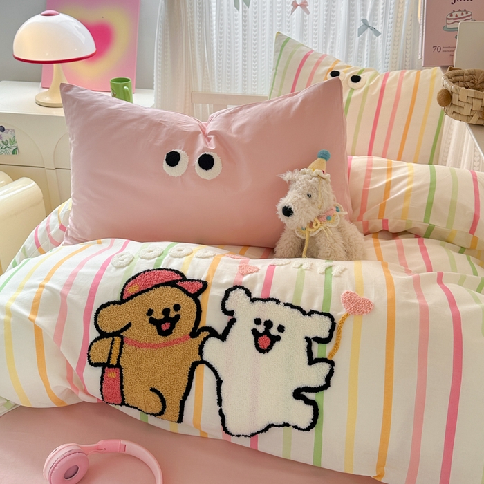 91家纺网 家纺一手货源 找家纺 如意朵 2025新款全棉小清新绣花学生季三四件套 一起嗨