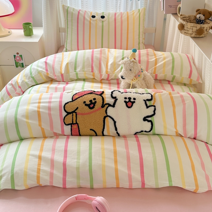 91家纺网 家纺一手货源 找家纺 如意朵 2025新款全棉小清新绣花学生季三四件套 一起嗨