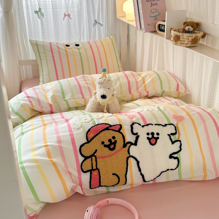 91家纺网 家纺一手货源 找家纺 如意朵 2025新款全棉小清新绣花学生季三四件套 一起嗨