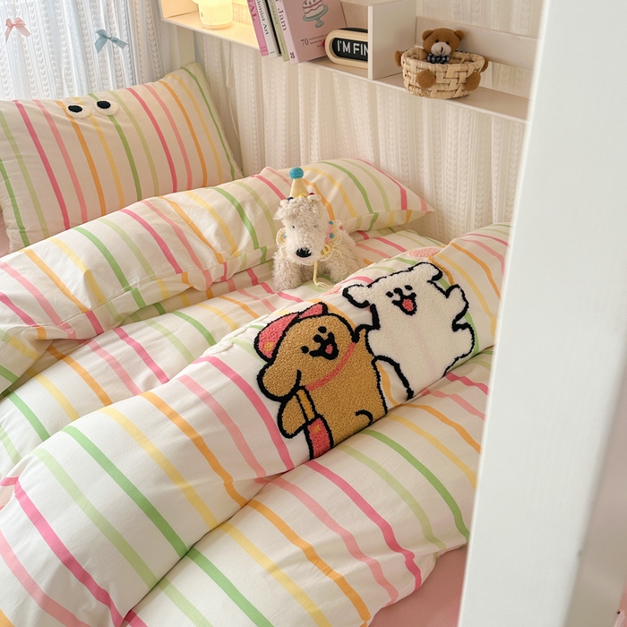 91家纺网 家纺一手货源 找家纺 如意朵 2025新款全棉小清新绣花学生季三四件套 一起嗨