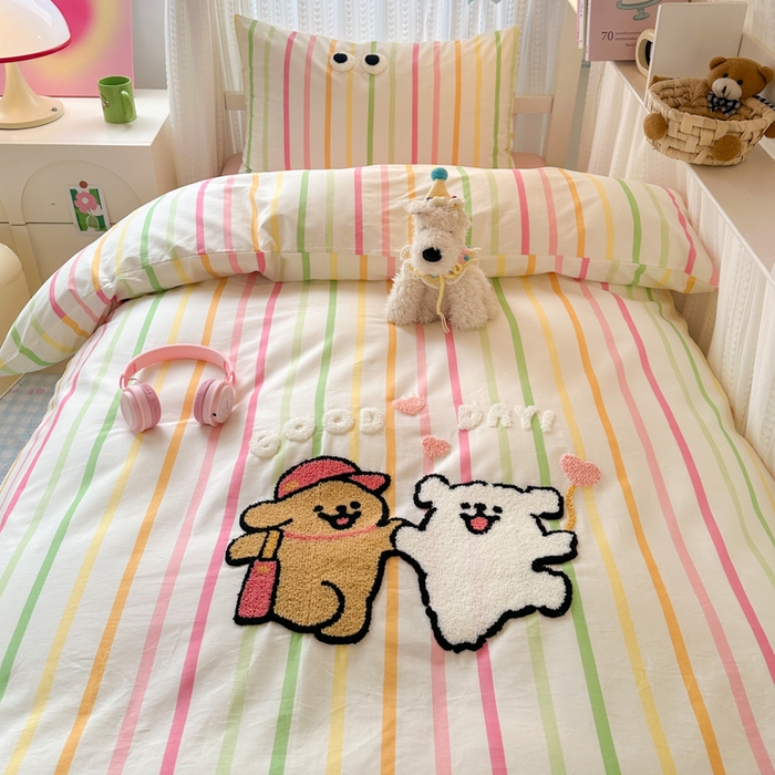 91家纺网 家纺一手货源 找家纺 如意朵 2025新款全棉小清新绣花学生季三四件套 一起嗨